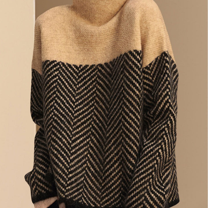 Damen Modischer Pullover mit Zickzack-Muster und hohem Kragen Drune