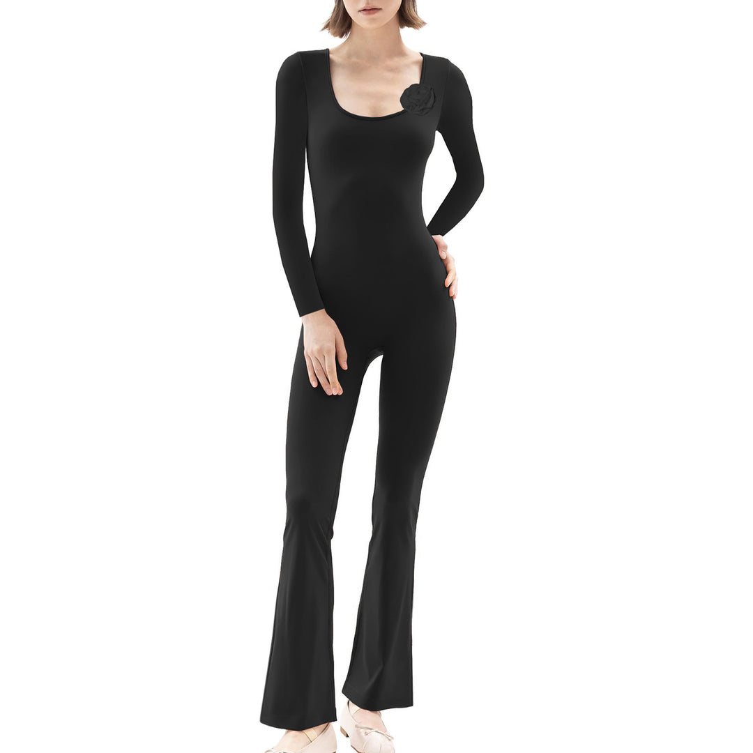 Damen figurbetonter Jumpsuit mit langen Ärmeln und Skulptur-Details Drune