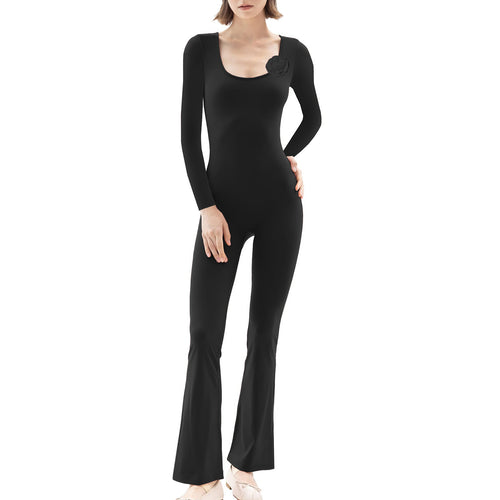Damen figurbetonter Jumpsuit mit langen Ärmeln und Skulptur-Details Drune