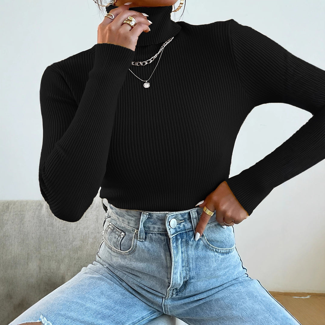 Damen Rollkragenpullover mit modernem Rippdesign Drune