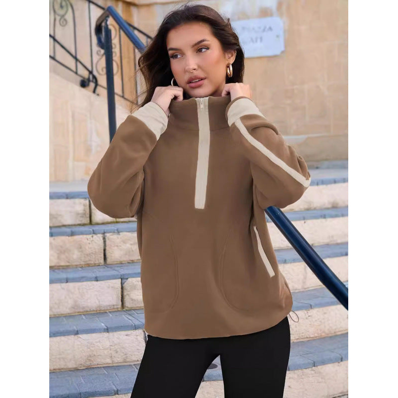 Damen Fleecpullover mit halbem Reißverschluss und kontrastierenden Ärmeln Drune