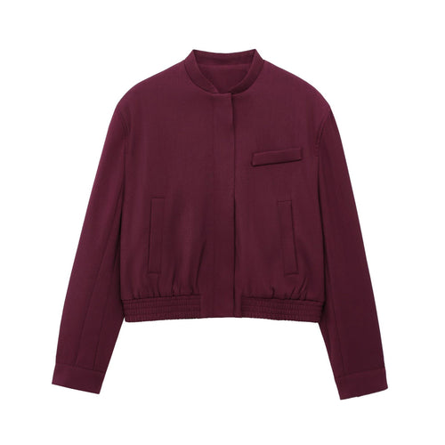 Damen nan kurze Stehkragen-Blousonjacke mit verdeckter Frontleiste, taillierter Rippbund-Details und dekorativen Paspeltaschen Drune