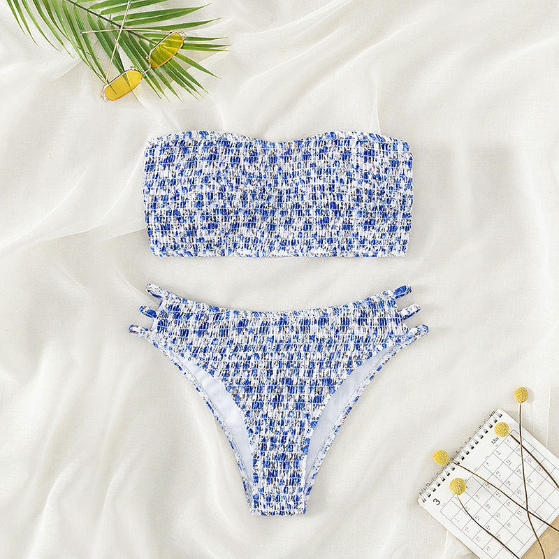 Damen Bandeau-Bikini mit modischem Rüschendesign und hoher Taille Drune
