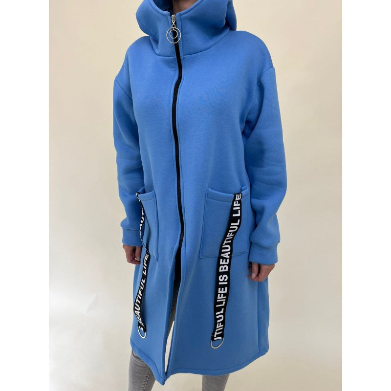 Drune | Taschen Design Hoher Kragen Lange Kapuzen Sweatshirtjacke