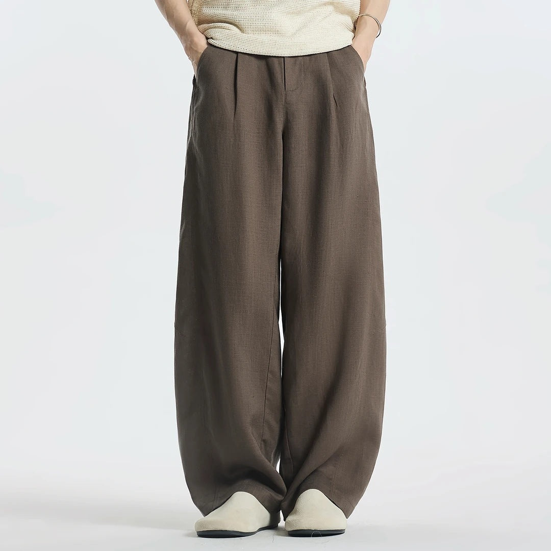 Damen Weitgeschnittene Leinenhose mit seitlichen Taschen Drune