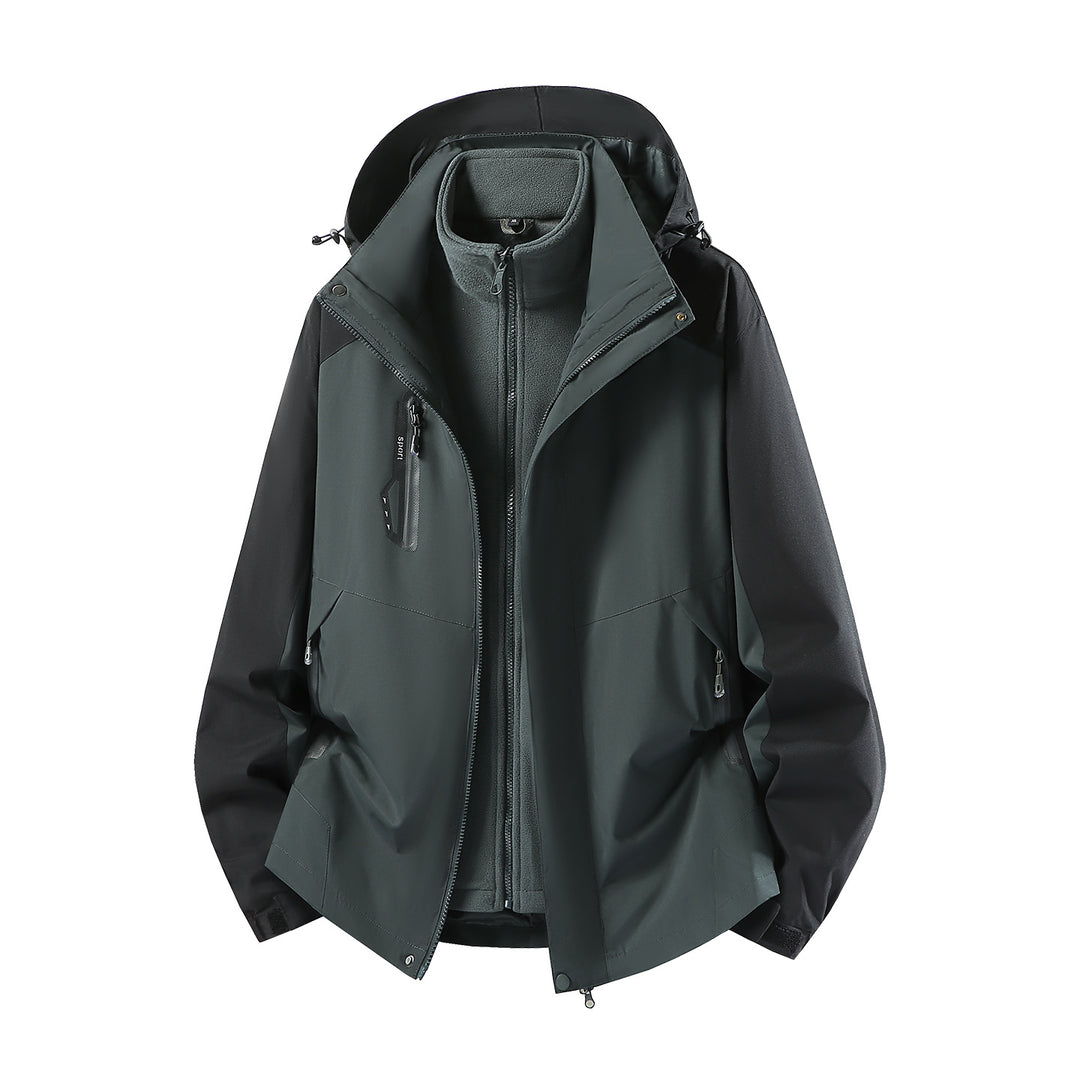 Damen wasserabweisende dreiteilige Outdoorjacke mit herausnehmbarer Fleece-Innenjacke, verstellbarer Kapuze und Reißverschlusstaschen Drune