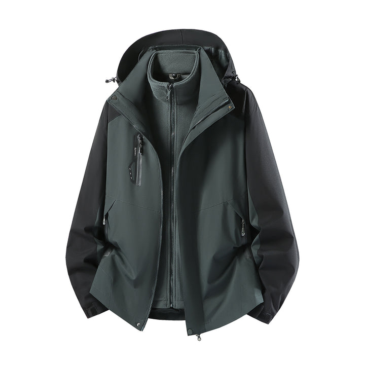 Damen wasserabweisende dreiteilige Outdoorjacke mit herausnehmbarer Fleece-Innenjacke, verstellbarer Kapuze und Reißverschlusstaschen Drune