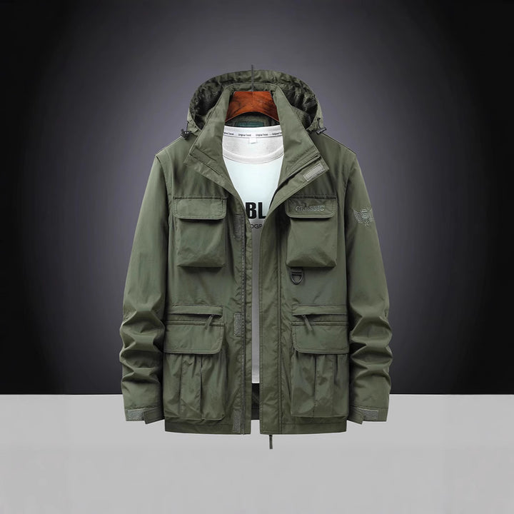 Herren Multifunktions-Fieldjacke mit Kapuzenkragen, Cargo-Taschen und D-Ring Drune