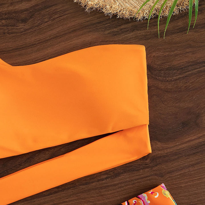 Damen einseitiger Bikini mit verspieltem Wickelbund Drune