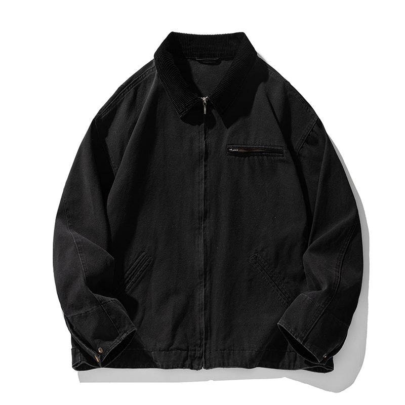 Unisex Boxy Canvas-Overshirtjacke mit Cordkragen und Brust-Reißverschlusstasche Drune
