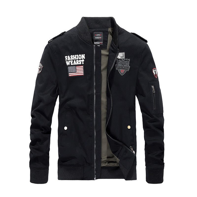 Herren Vintage-Canvas Bomberjacke mit Patchapplikationen und Ärmeltasche Drune