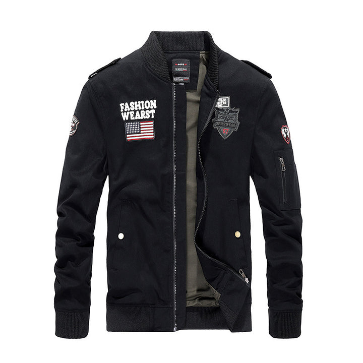Herren Vintage-Canvas Bomberjacke mit Patchapplikationen und Ärmeltasche Drune