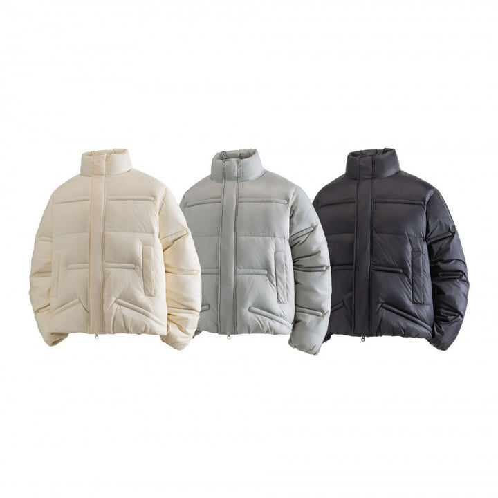Unisex Kurzgeschnittene wattierte Steppjacke im Boxy-Schnitt mit hohem Stehkragen Drune