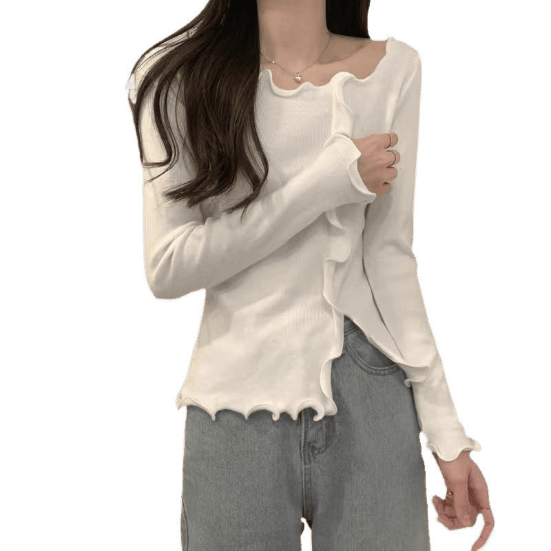 Damen Elegantes Langarmoberteil mit wellenförmigem Saum und modischen Details Drune