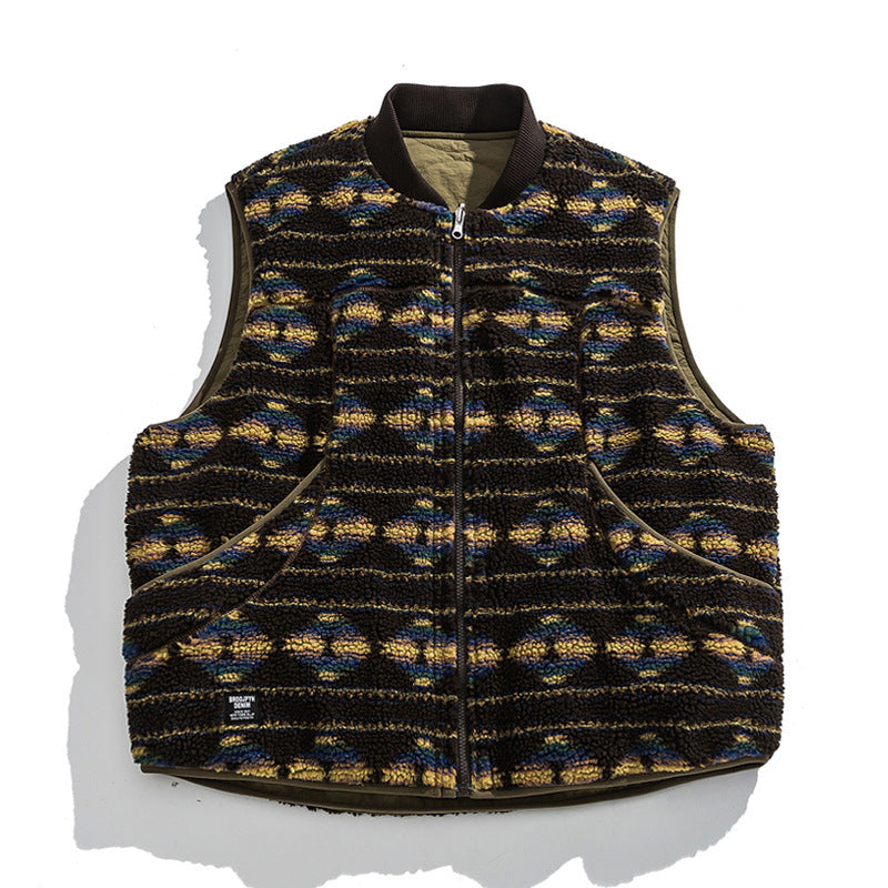 Unisex Wendbare gesteppte Weste mit Jacquard‑Fleece und aufgesetzten Taschen Drune
