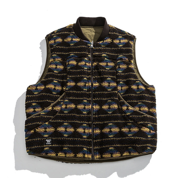 Unisex Wendbare gesteppte Weste mit Jacquard‑Fleece und aufgesetzten Taschen Drune