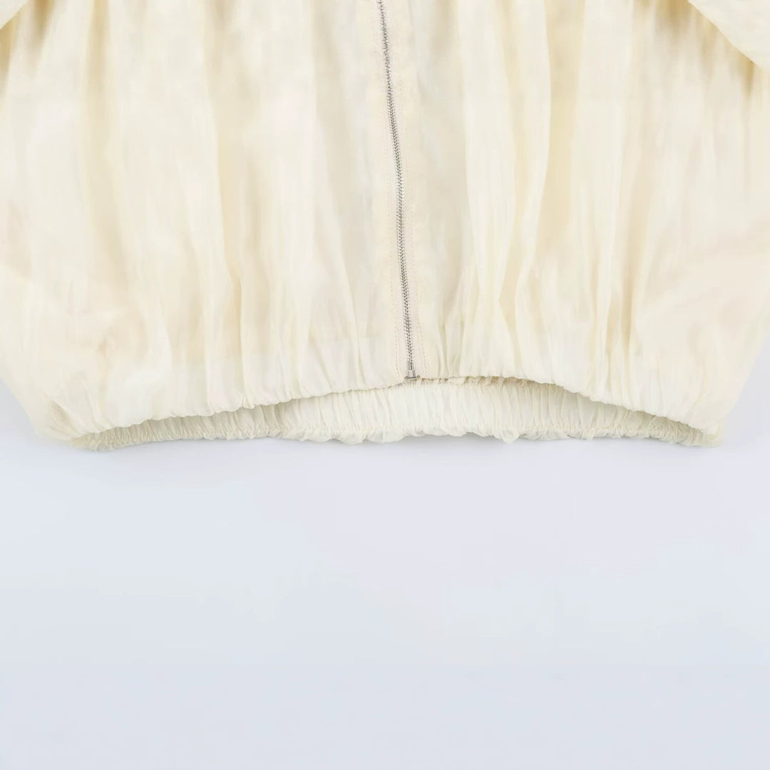 Damen Kurz geschnittene Wollmix-Jacke mit Stehkragen, Reißverschluss und Ballonärmeln Drune
