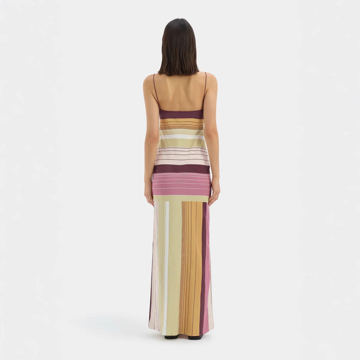 Damen nan figurbetontes Maxikleid mit Spaghettiträgern, geradem Ausschnitt, Paneelstreifen und seitlichem Schlitz Drune