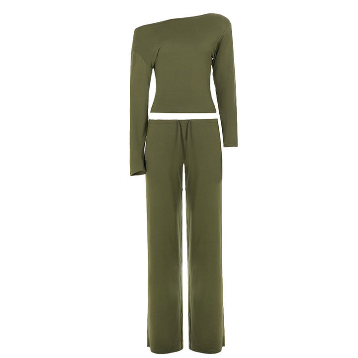 Damen Lounge-Set mit Off-Shoulder-Stretchtop und weiter Kordelbundhose Drune