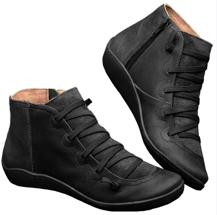 Damen Leder Kurzstiefel mit seitlichem Reißverschluss, elastischer Schnürung und weicher Komfortsohle Drune