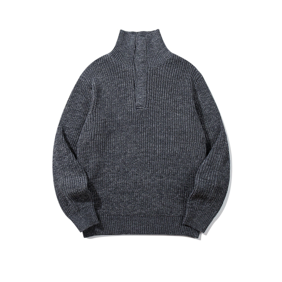 Unisex Grobgestrickter Rollkragenpullover mit halber Knopfleiste Drune