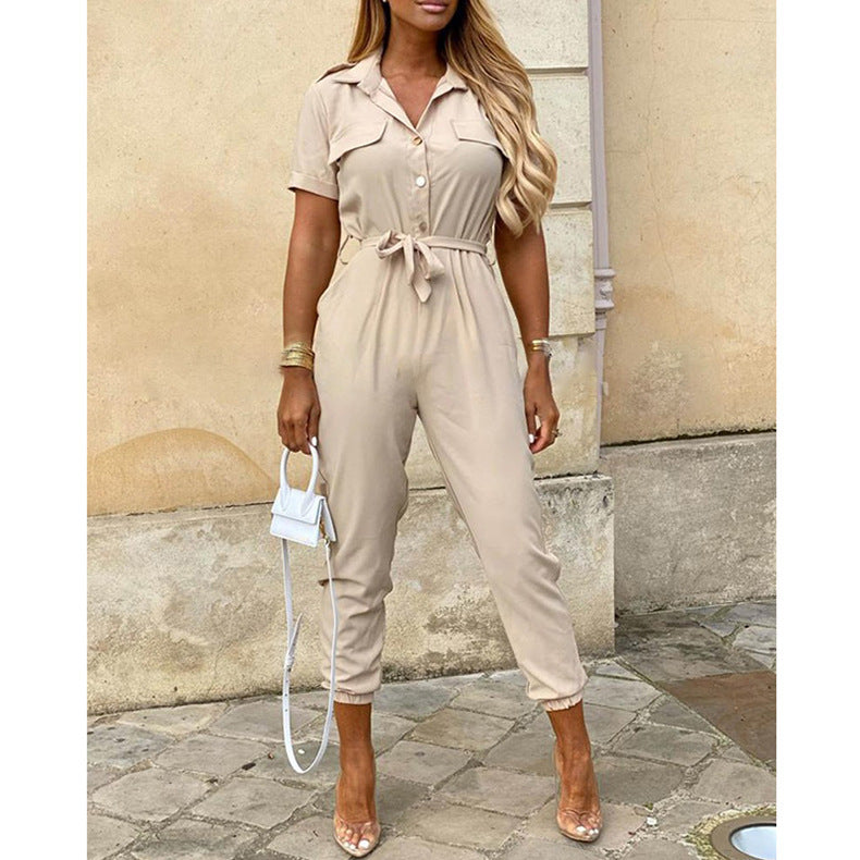 Damen Modischer Jumpsuit mit tailliertem Schnitt und praktischen Taschen Drune