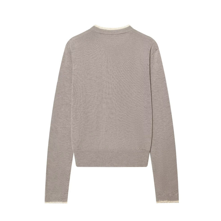 Damen Feinstrick-Cardigan mit Rundhals, Knopfleiste und Spitzenbesatz Drune