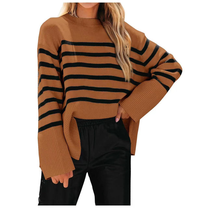 Damen modischer Oversized-Pullover mit Streifenmuster Drune