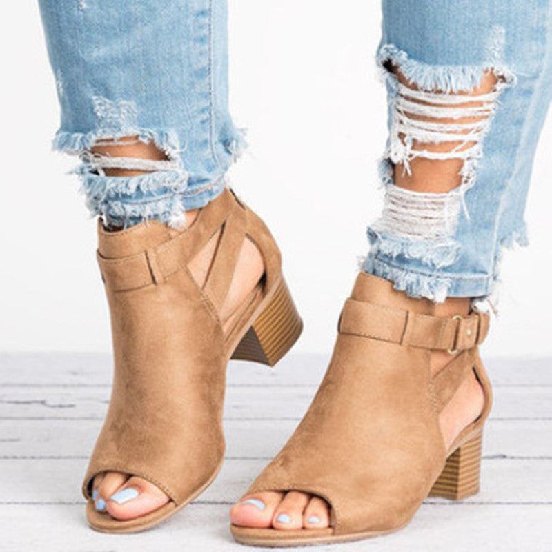Damen Offene Absatzsandalen mit modischen Riemchen und stabiler Laufsohle Drune