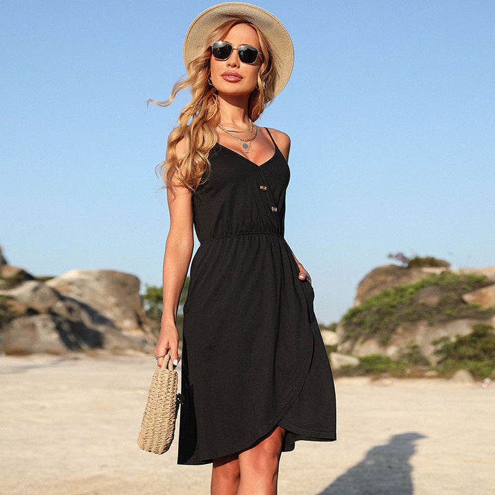 Damen Wickelkleid mit Knopfdetails und elastischer Taillierung Drune