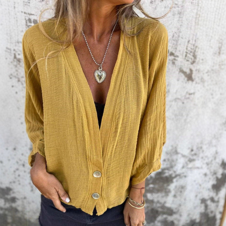 Damen Leichte und lässige Strickjacke mit Knopf Drune