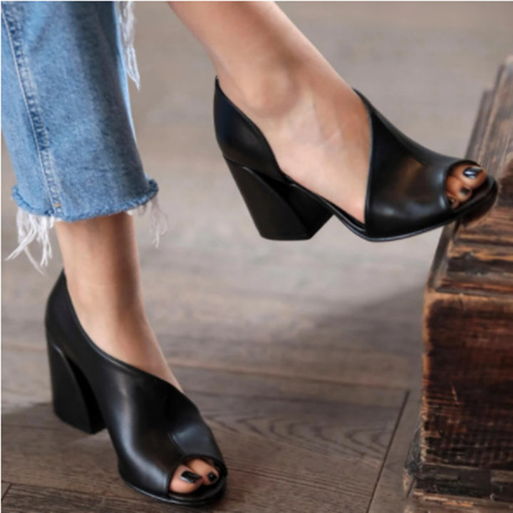 Damen offene High-Heel-Pantoletten mit modernem Schnitt und elegantem Blockabsatz Drune