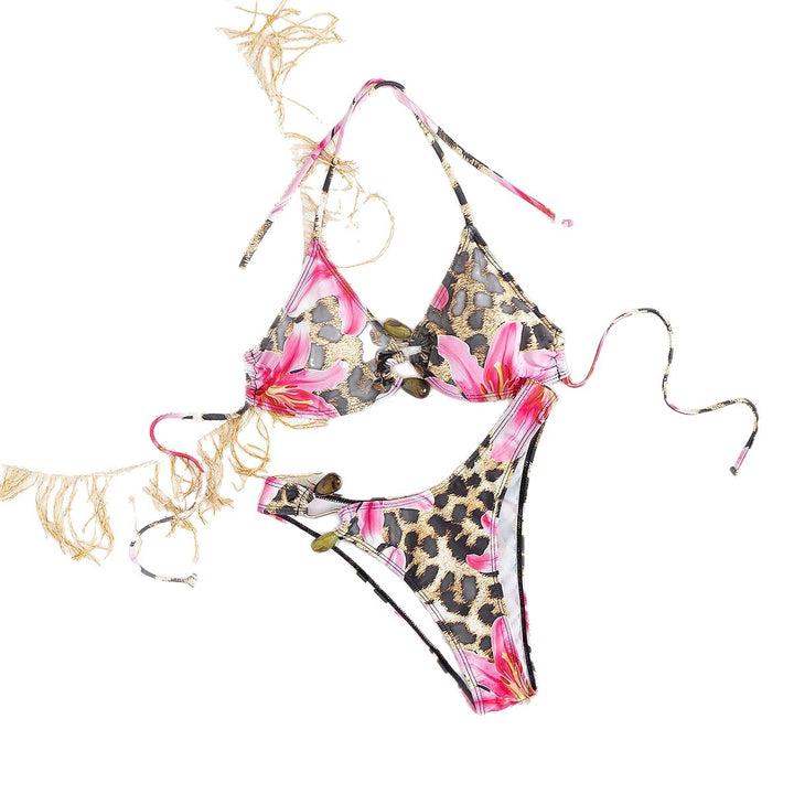 Damen Triangel-Bikini-Set mit floralem Leo-Muster Drune
