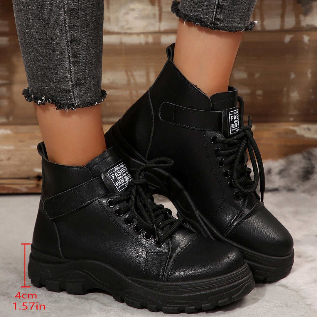 Damen Plateau-Ankleboots mit Klettverschluss, robuster Lug-Sohle und gepolstertem Schaft Drune