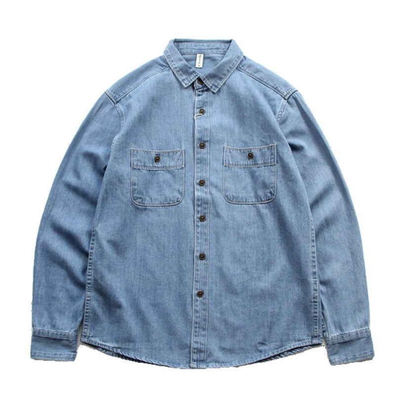 Herren Denim-Worker-Hemdjacke mit Brusttaschen und lockerer Passform Drune