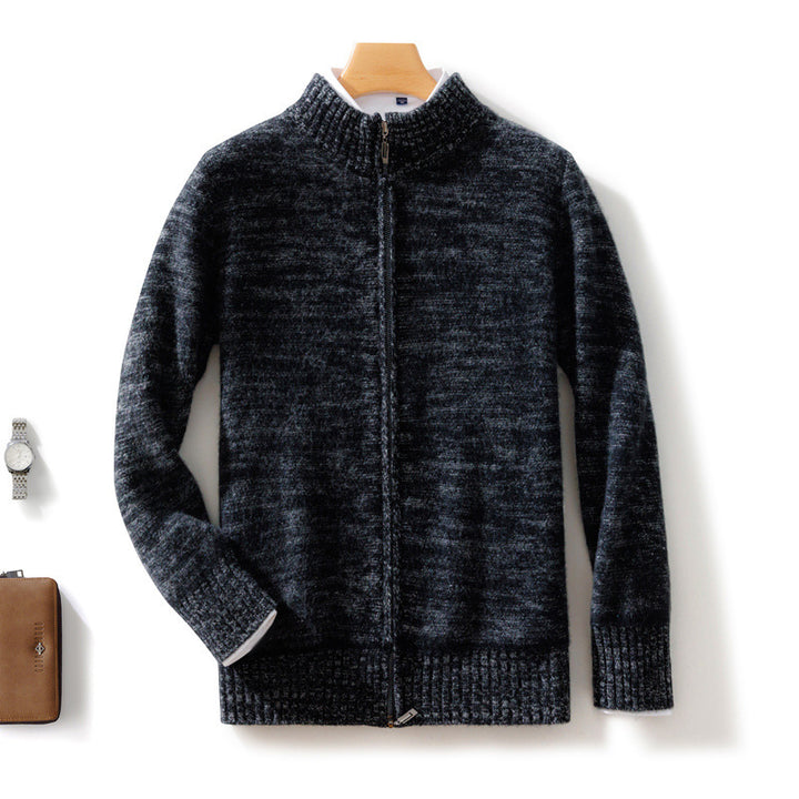 Herren Lässiger Zip‑Mockneckpullover aus Wollmix mit angerauter Mohair‑Optik und Stehkragen Drune