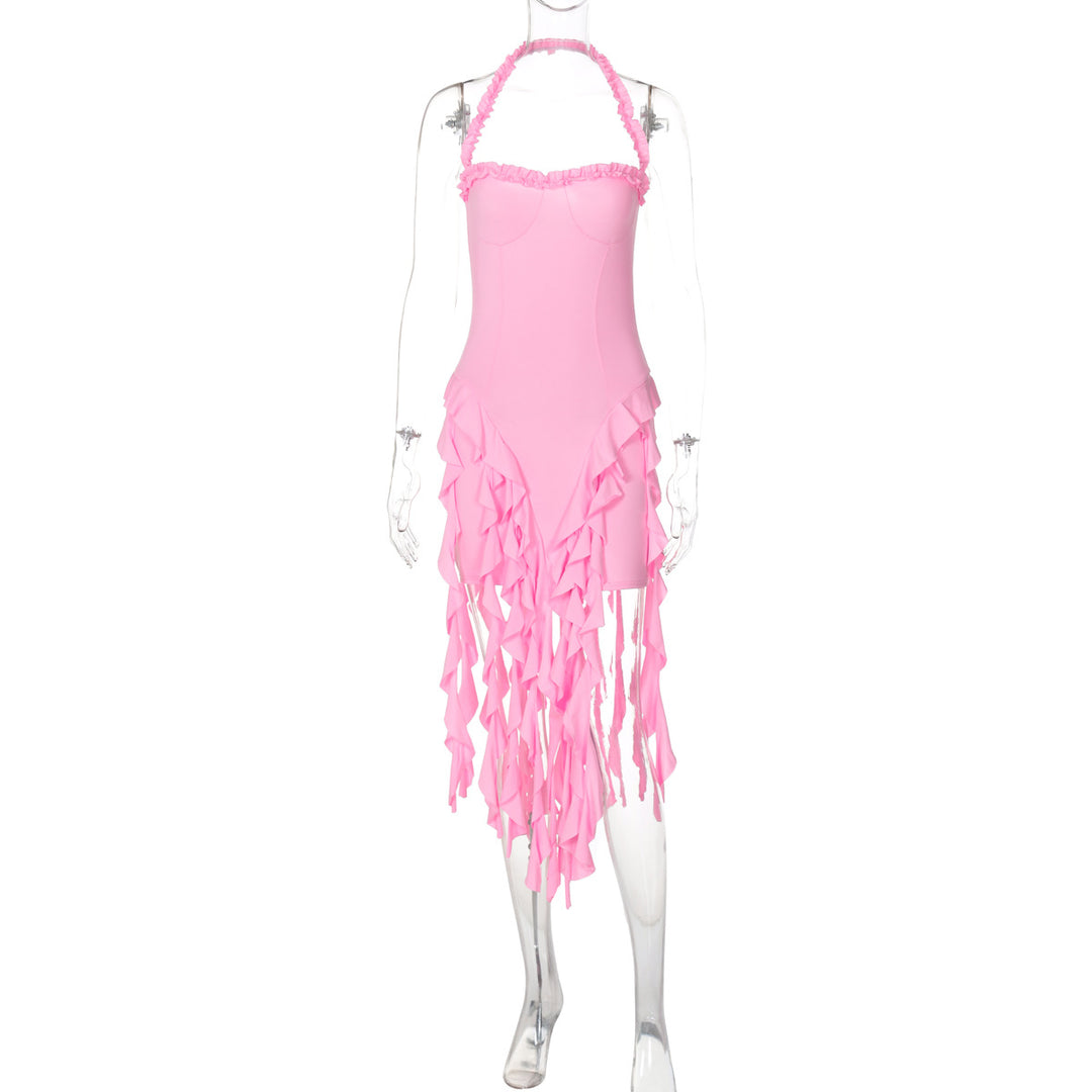 Damen Rüschenkleid mit tiefem Ausschnitt Drune