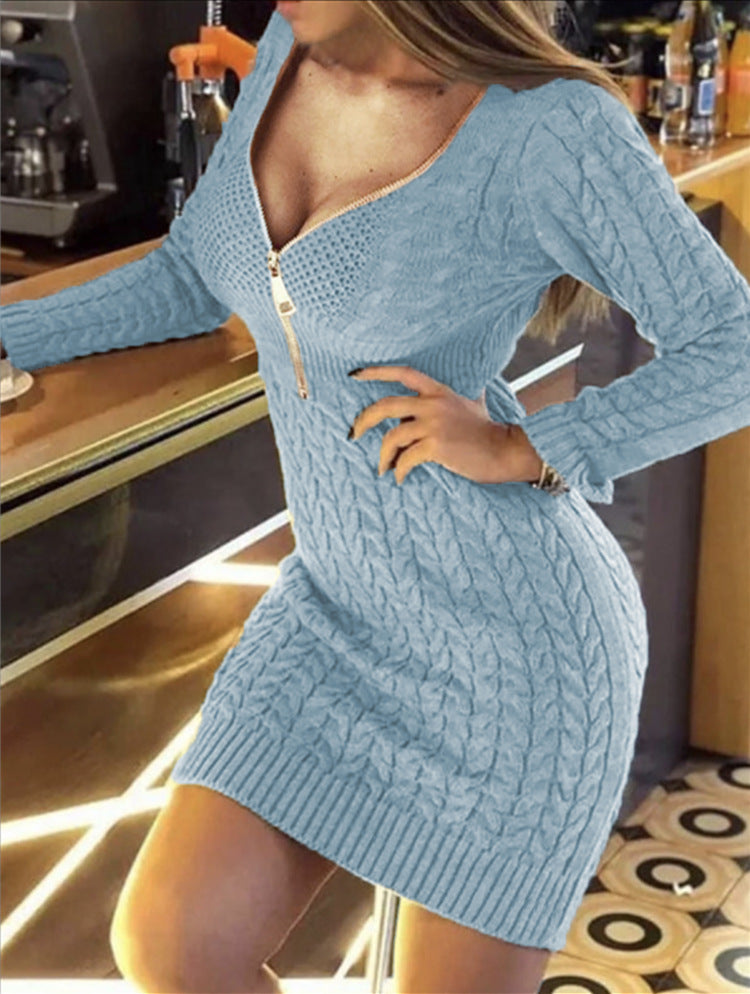 Damen Strickkleid mit engem Schnitt und dekorativer Reißverschlussdetails Drune