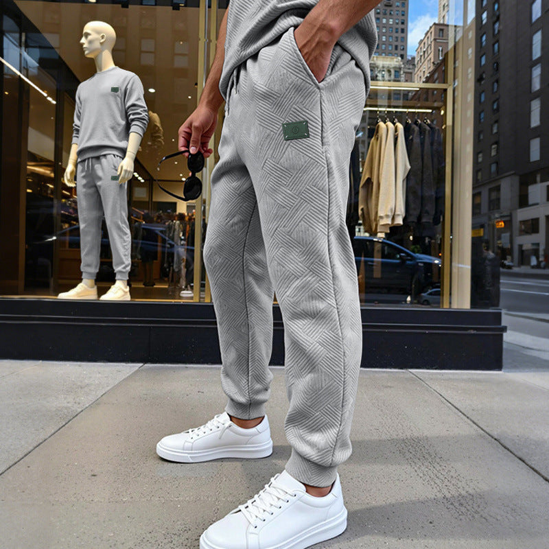 Herren Strukturierte Jogginghose mit geometrischer Waffelstruktur und elastischen Bündchen Drune