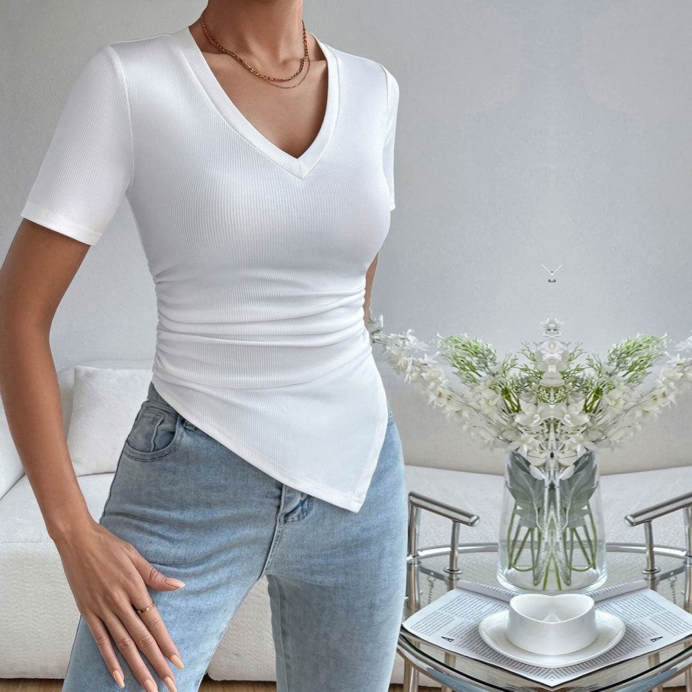 Damen Body mit elegantem V-Ausschnitt und Raffung Drune