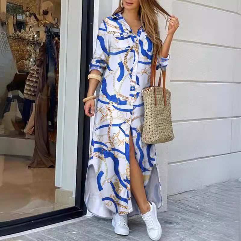 Femme Chic Button-Up Maxikleid mit elegantem Kettenprint Drune