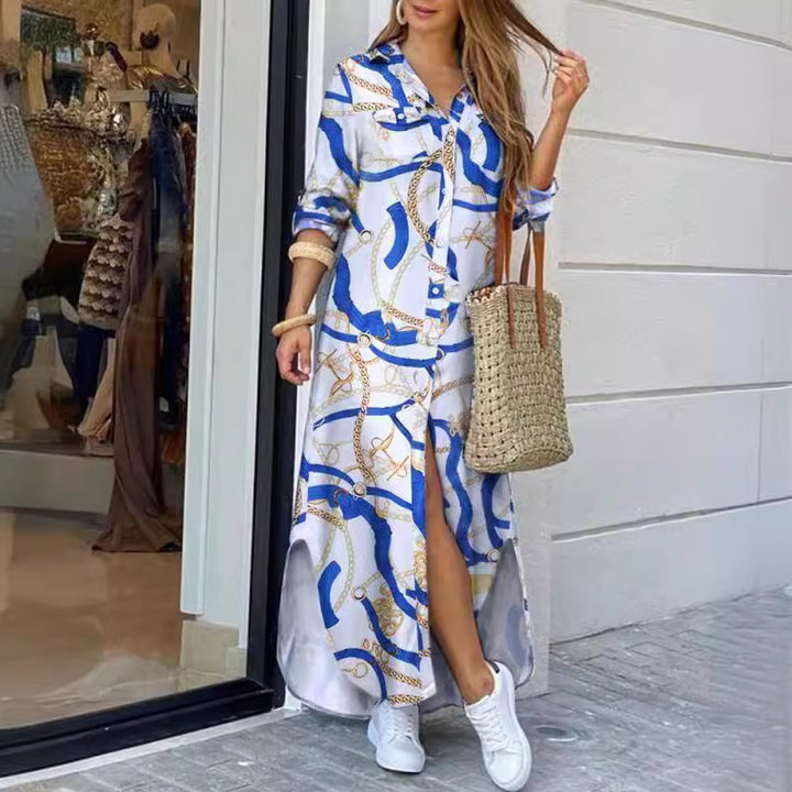 Femme Chic Button-Up Maxikleid mit elegantem Kettenprint Drune