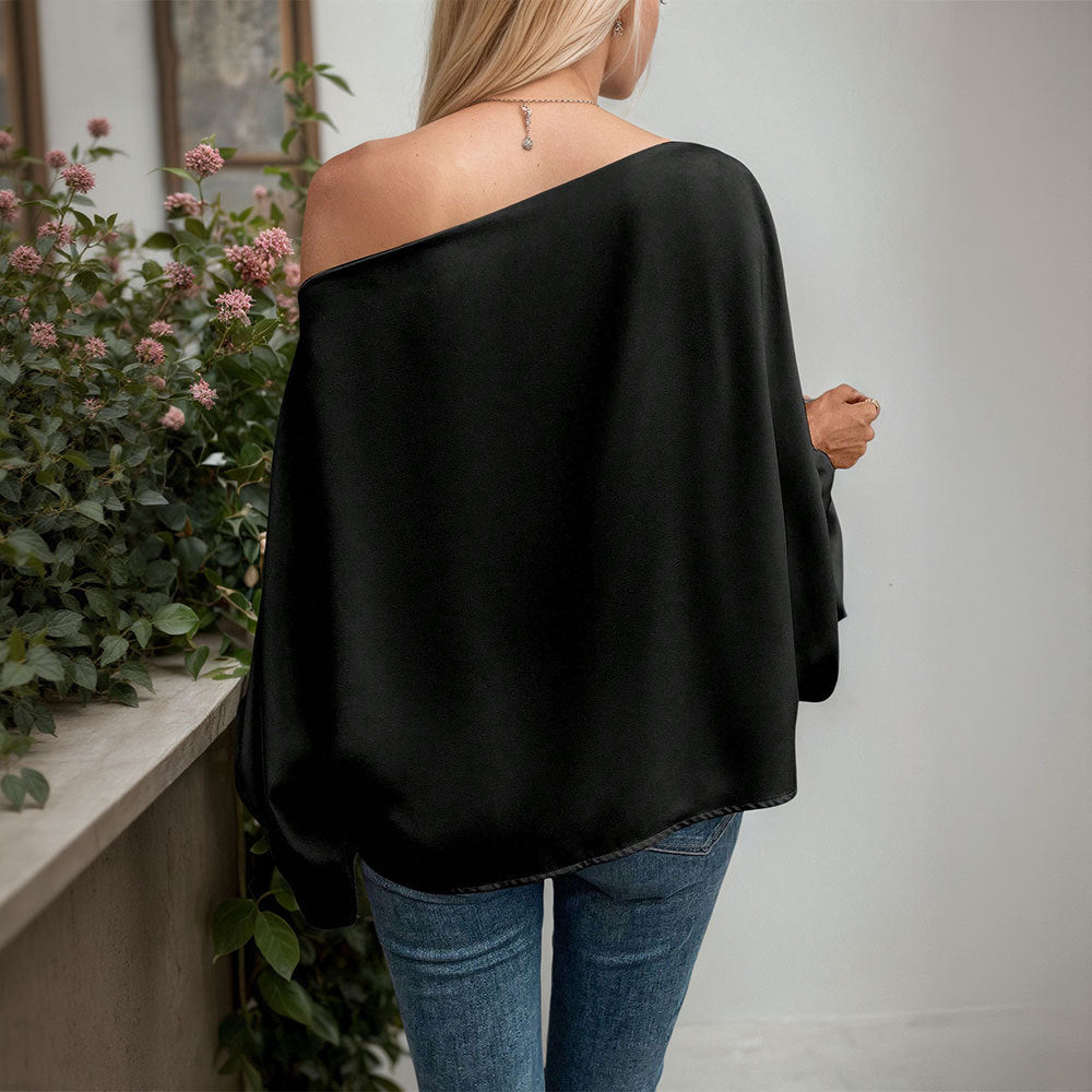 Damen asymmetrisches Langarmtop mit eleganter Raffung und feinem V-Ausschnitt Drune