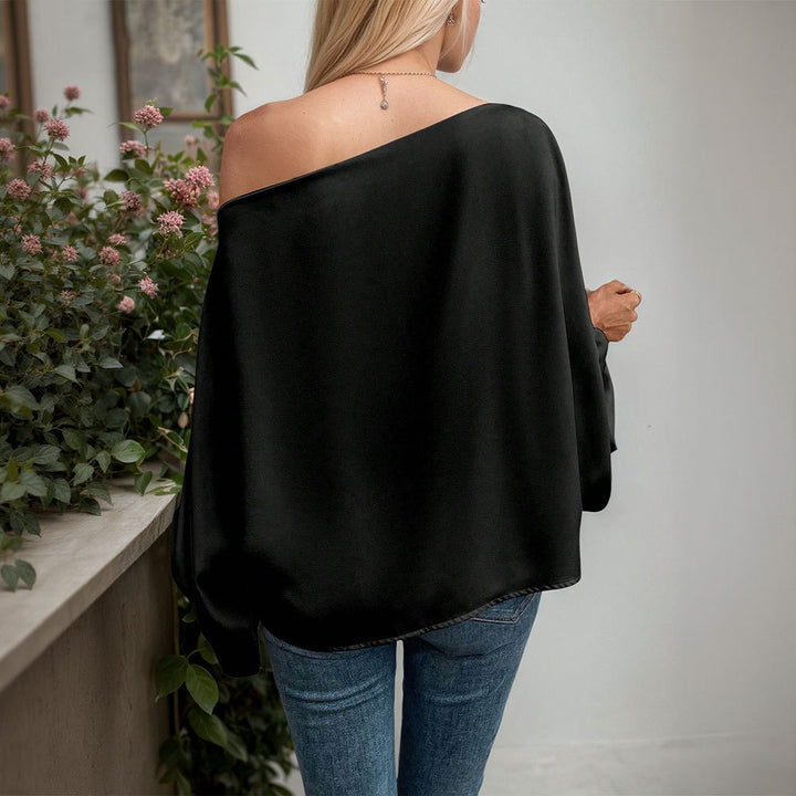 Damen asymmetrisches Langarmtop mit eleganter Raffung und feinem V-Ausschnitt Drune