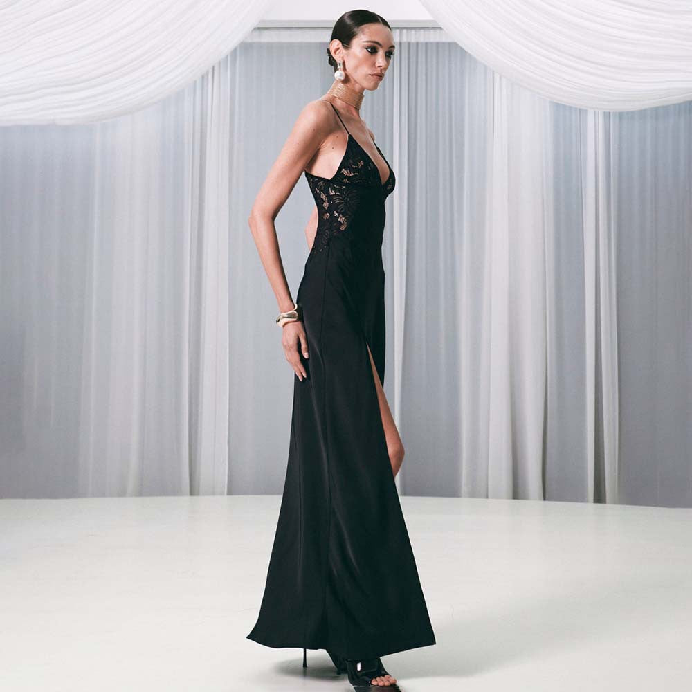 Damen Elegantes Maxikleid mit Spitzenbesatz Drune