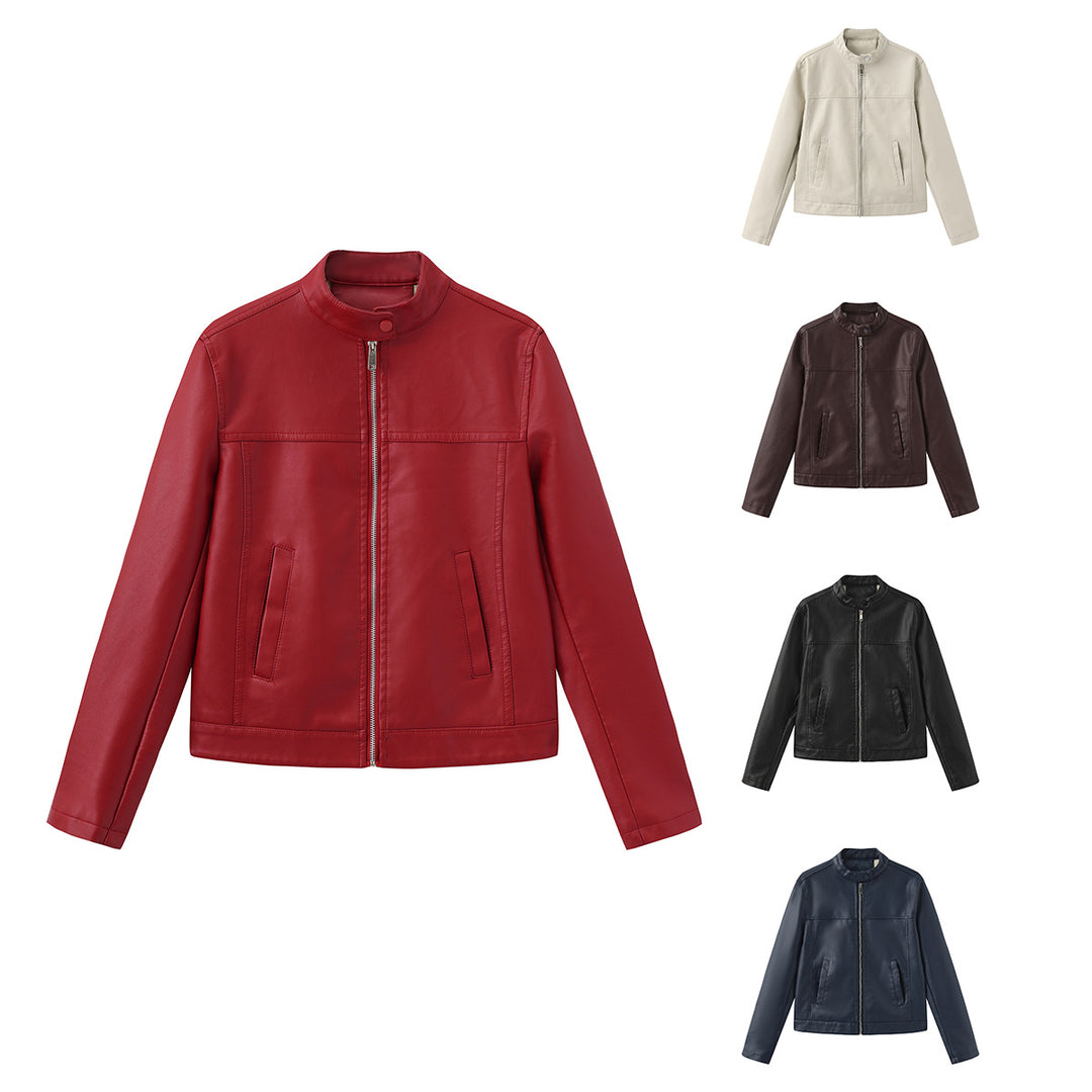 Herren nan minimalistische Kunstlederjacke mit Stehkragen, Metallreißverschluss und eingearbeiteten Seitentaschen Drune