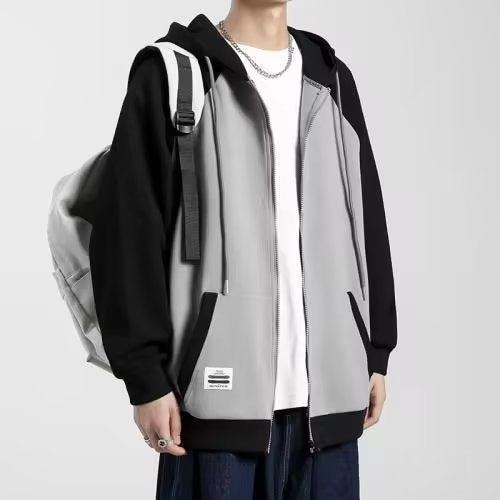 Herren lässige Kapuzenjacke mit kontrastierenden Ärmeln Drune