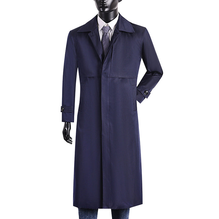 Herren langer Trenchcoat mit verdeckter Knopfleiste und wasserabweisender Ausstattung Drune