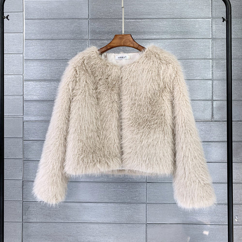 Damen Flauschige Kurzjacke mit offenem Schnitt Drune
