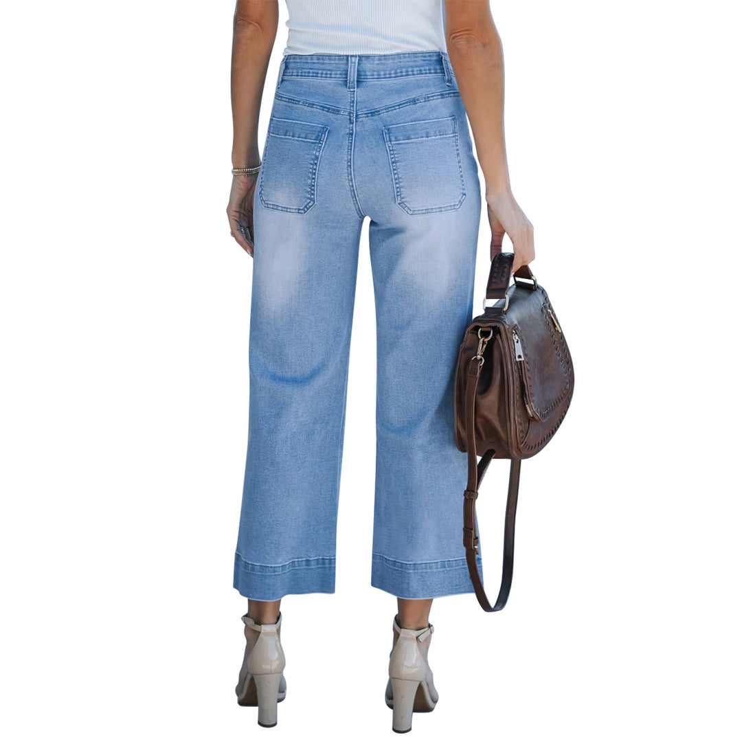 Damen Hochtaillierte Culotte-Jeans mit weitem Bein und aufgesetzten Vordertaschen Drune